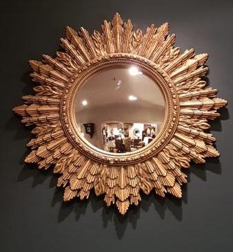 1920's Gilt Sunburst Convex Mirror