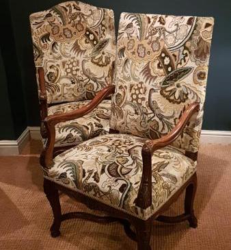 Superb Pair of Walnut Framed Arm Chairs