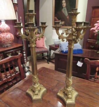 Stunning Pair of Mid 19th Century Gilt Ormolu Candleabra