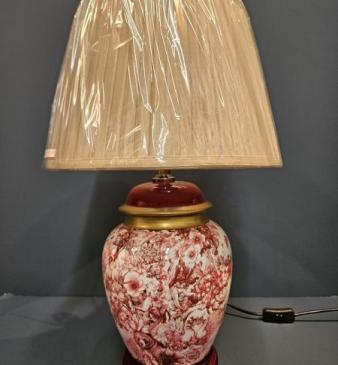 Red, White and Gilt Toile Decoration Porcelain Lamp and Shade