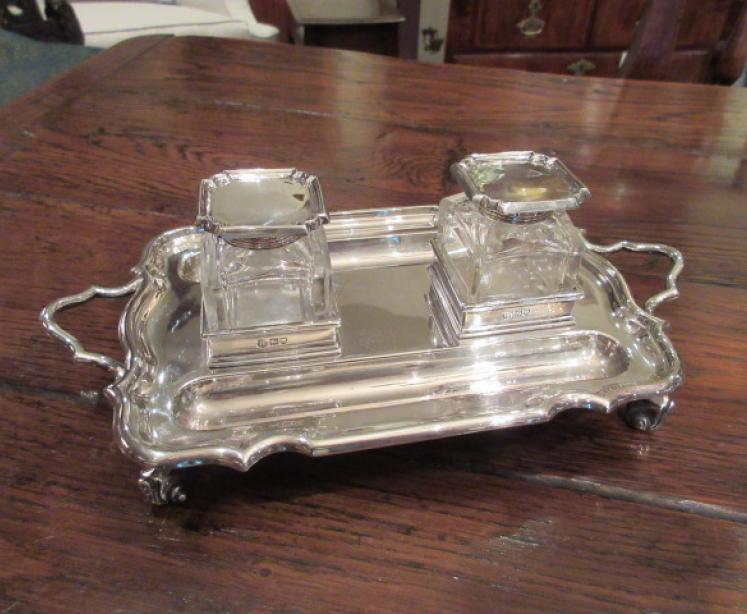 High Quality Edwardian Period Silver Double Inkstand - Image 1