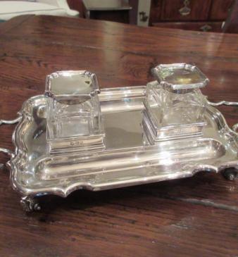 High Quality Edwardian Period Silver Double Inkstand