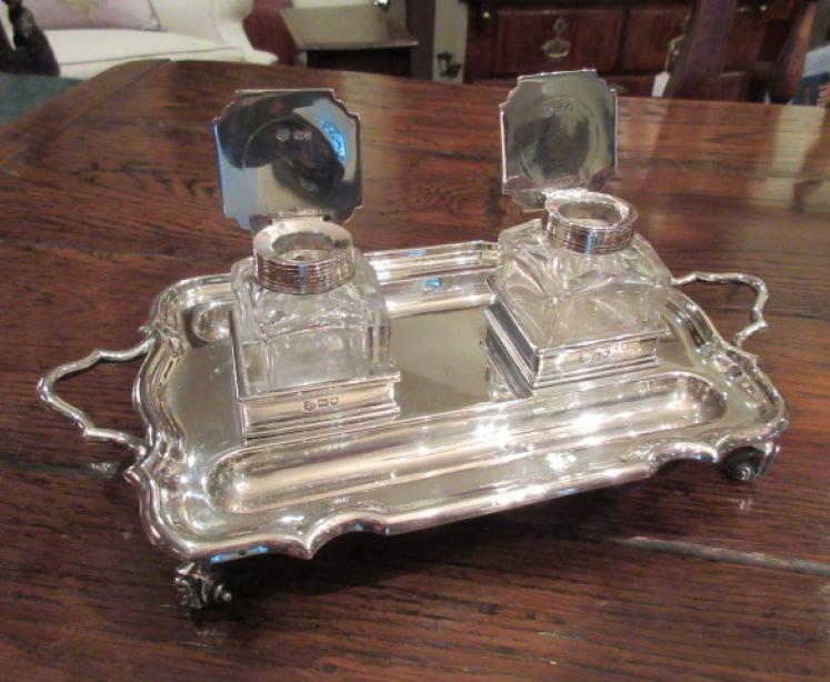 High Quality Edwardian Period Silver Double Inkstand - Image 2