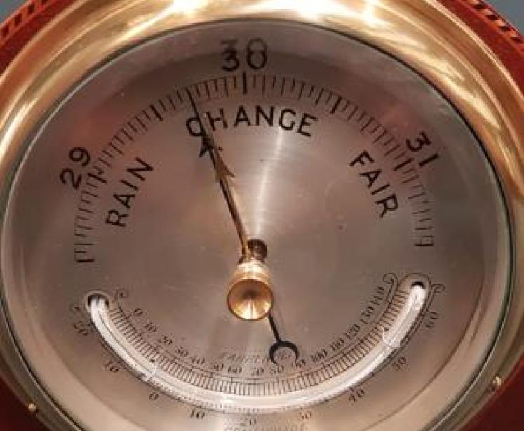 Fine Quality Inlaid Mahogany Barometer with Crescent Thermometer - Image 2