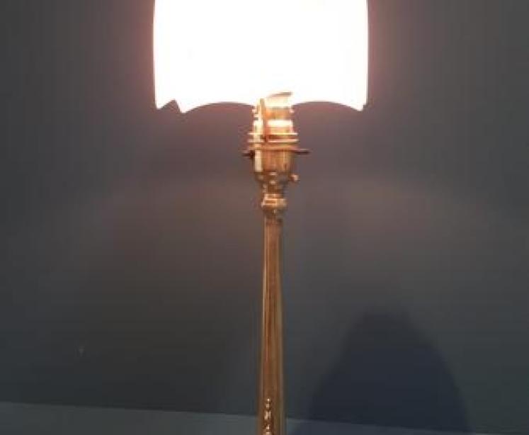 Edwardian Brass Table Lamp and Glass Shade - Image 2