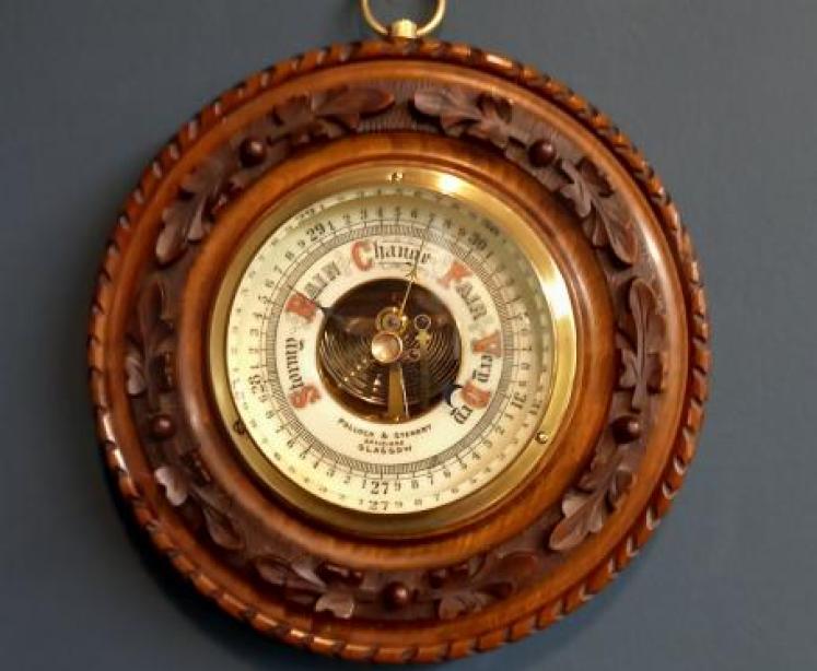 Victorian Walnut Acorn & Oak Leaf Aneroid Barometer - Image 1