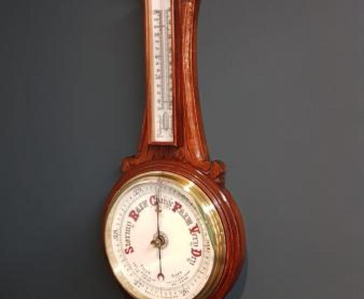 Victorian Carved Oak Banjo Barometer - Image 2