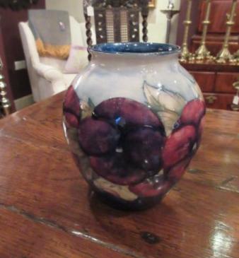 Early Moorcroft Pansy with Grey Top Vase 