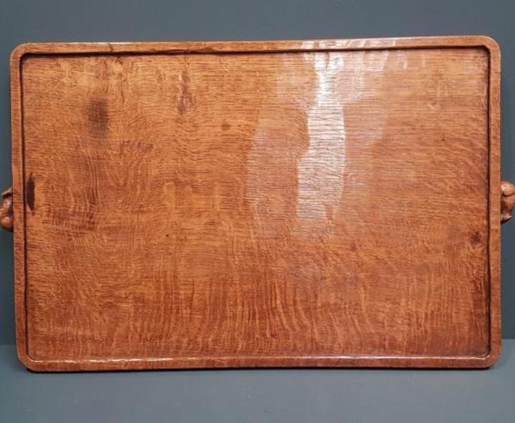 Superb 1940's Mouseman Oak Tray - Image 1