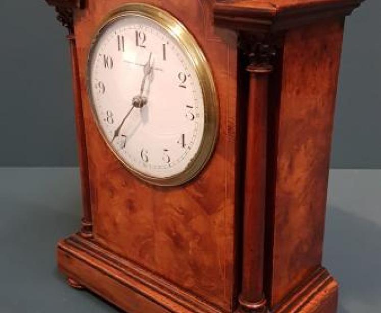 Victorian Burr Walnut Inlaid Mantel Clock - Image 2