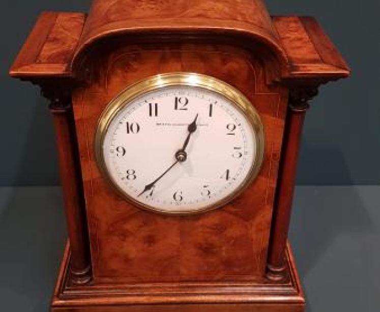 Victorian Burr Walnut Inlaid Mantel Clock - Image 6