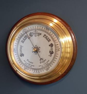Edwardian Period Brass Bulkhead Ship's Barometer