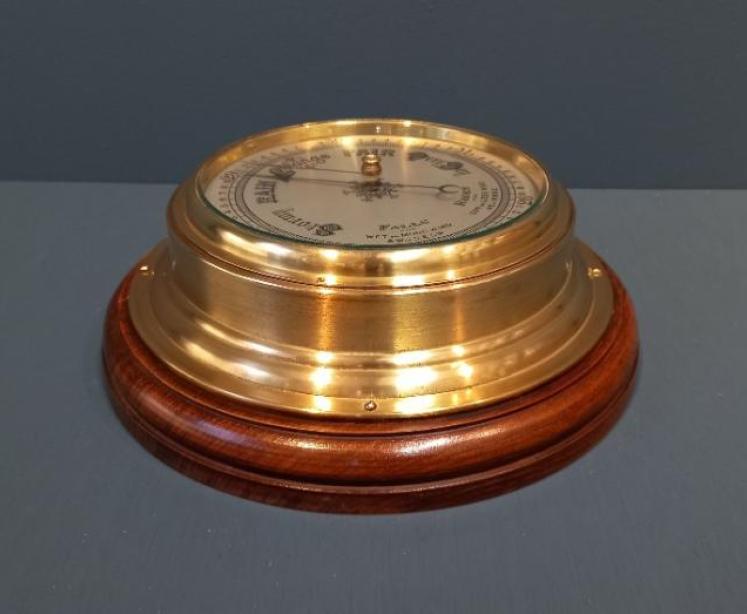 Edwardian Period Brass Bulkhead Ship's Barometer - Image 6