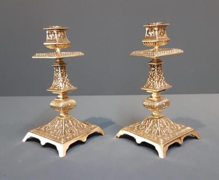 Pair Victorian Brass Candlesticks - Image 1