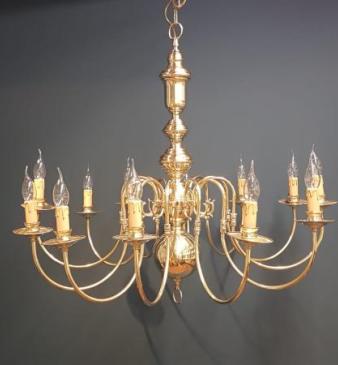 Edwardian 12 Arm Brass Chandelier