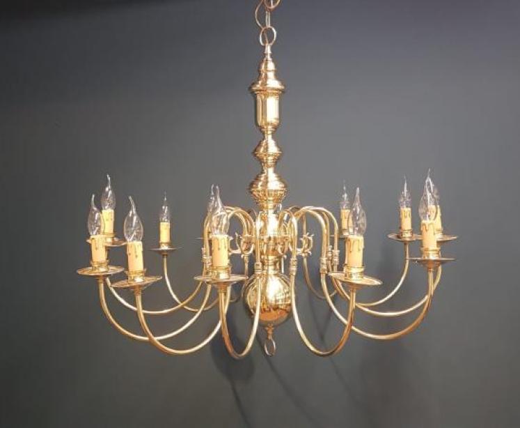 Edwardian 12 Arm Brass Chandelier - Image 1