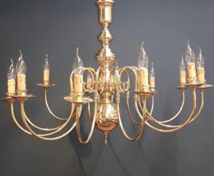 Edwardian 12 Arm Brass Chandelier - Image 2