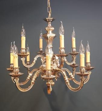 Superb Edwardian Cast Brass 12 Arm Chandelier