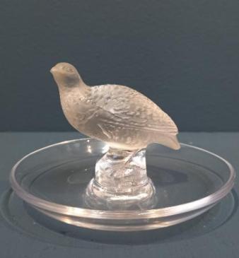 Lalique Opalescent Sitting Grouse Ring Tray