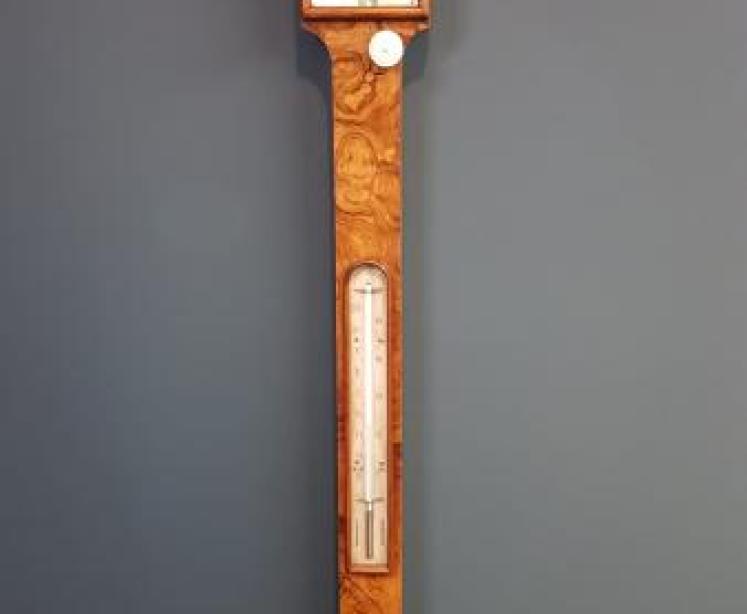 Victorian Burr Walnut Stick Barometer - Image 1