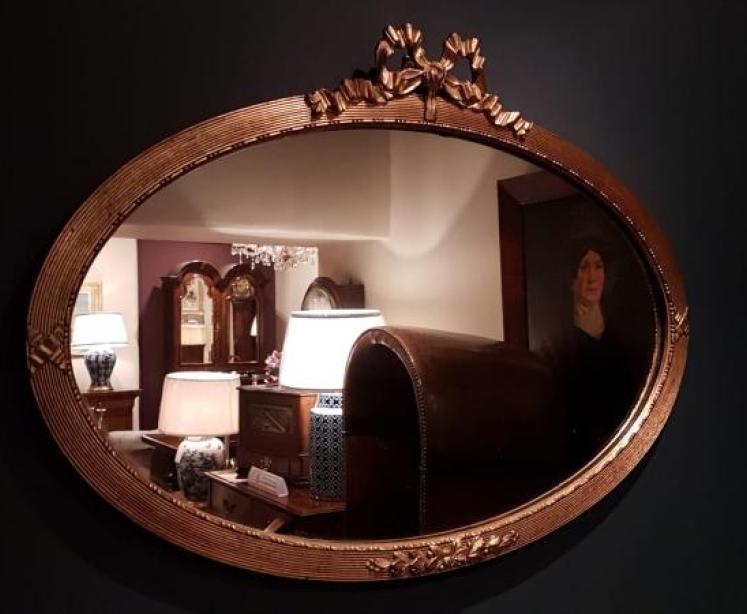 Edwardian Timber Gilt Oval Mirror  - Image 4