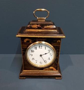 Edwardian Black Chinoiserie Mantel Clock 