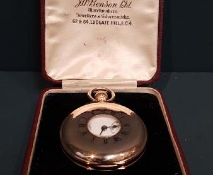 Benson Half Hunter 9ct Gold Pocket Watch - Image 2