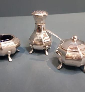 George V Silver Three Piece Cruet