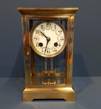 Small Victorian Brass 'Four Glass' Mantel Clock