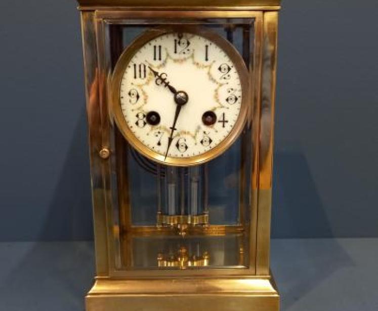 Small Victorian Brass 'Four Glass' Mantel Clock - Image 1
