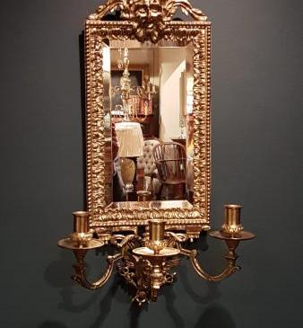 Victorian Gilt Brass Mirror Back Wall Sconce