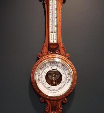 Superb Victorian Carved Oak Banjo Barometer with Skeletonised Movement
