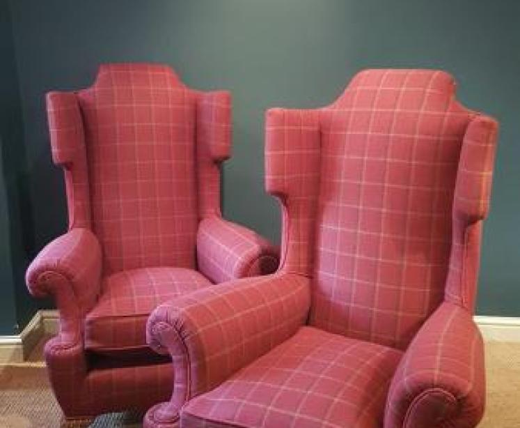 Superb Matching Pair of Edwardian Wing Back Arm Chairs - Image 1