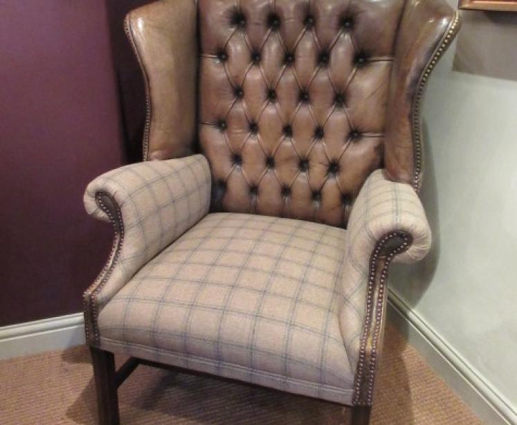 Fine Edwardian Period Olive Green Leather Wing Armchair - Image 1