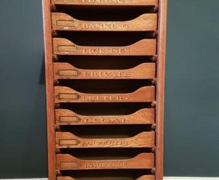Edwardian Oak Sign Written File Cabinet - Image 1