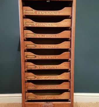 Edwardian Oak Sign Written File Cabinet