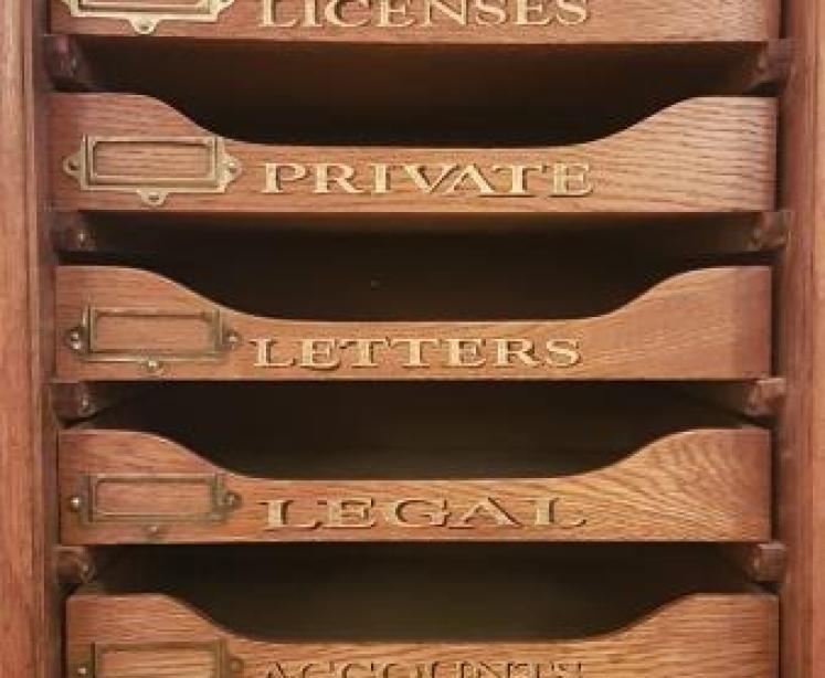 Edwardian Oak Sign Written File Cabinet - Image 3
