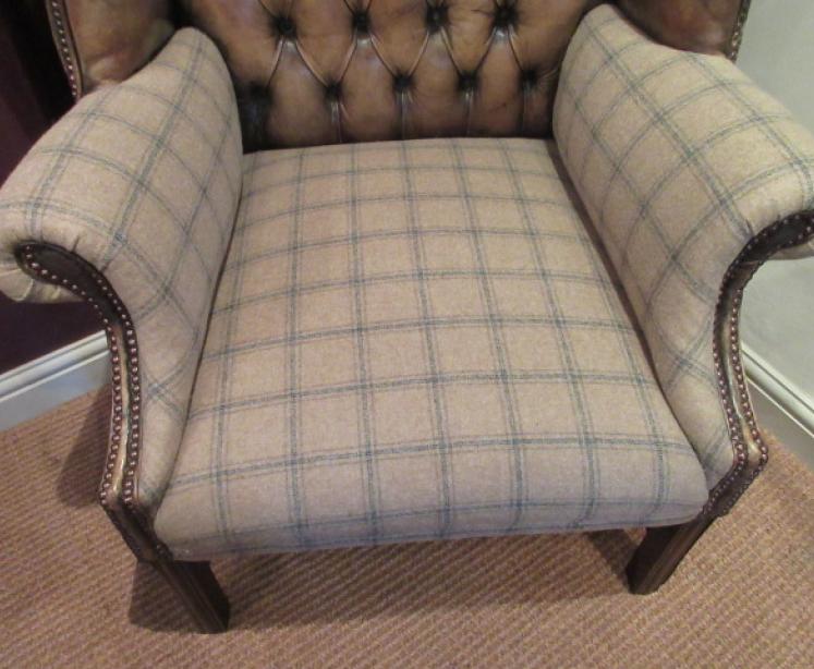 Fine Edwardian Period Olive Green Leather Wing Armchair - Image 2