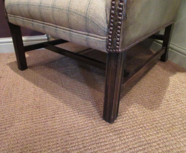 Fine Edwardian Period Olive Green Leather Wing Armchair - Image 5