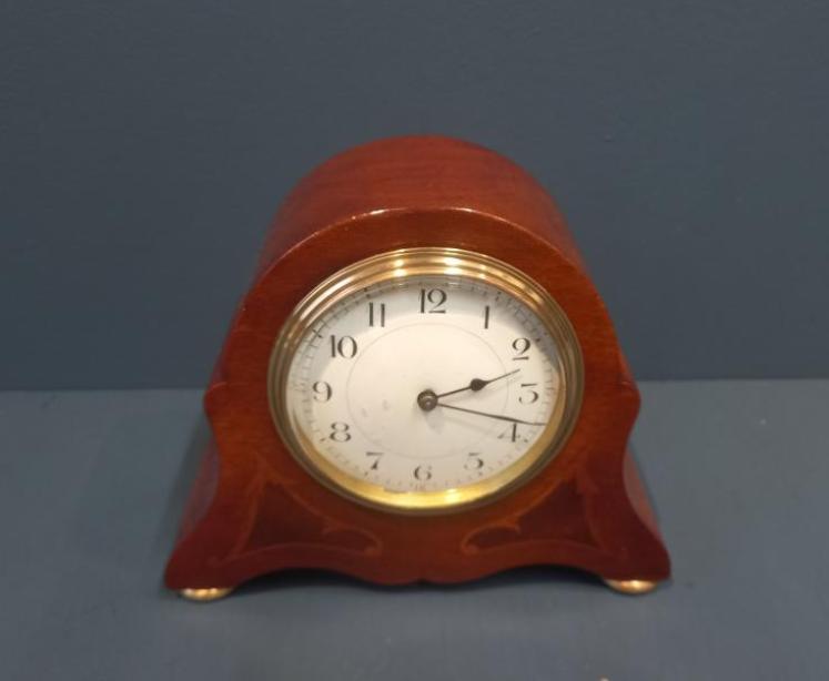 Small Edwardian Fruitwood Inlaid Mantel Clock - Image 1