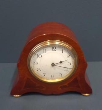 Small Edwardian Fruitwood Inlaid Mantel Clock