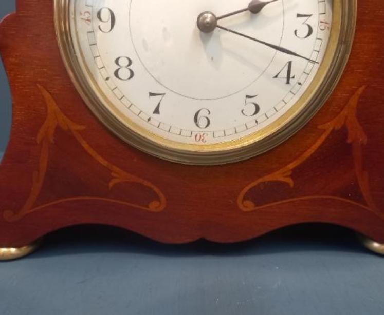 Small Edwardian Fruitwood Inlaid Mantel Clock - Image 4
