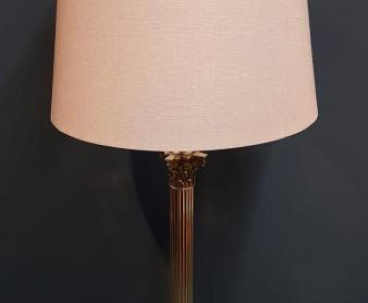 Edwardian Brass Corinthian Column Lamp and Shade - Image 2