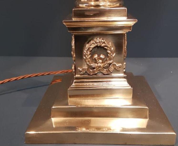 Edwardian Brass Corinthian Column Lamp and Shade - Image 4