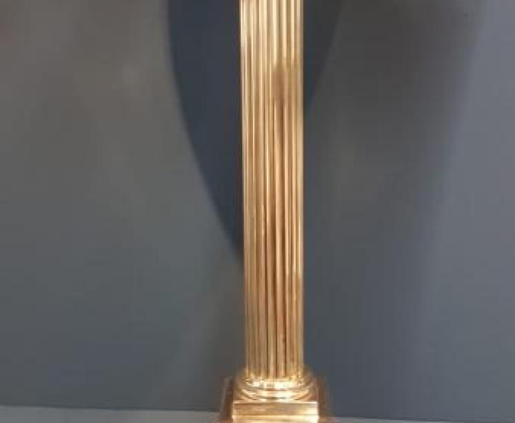 Edwardian Brass Corinthian Column Lamp and Shade - Image 5