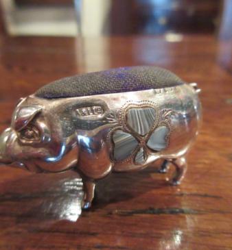 Rare George V Period Silver Irish Themed Pig Pin Cushion