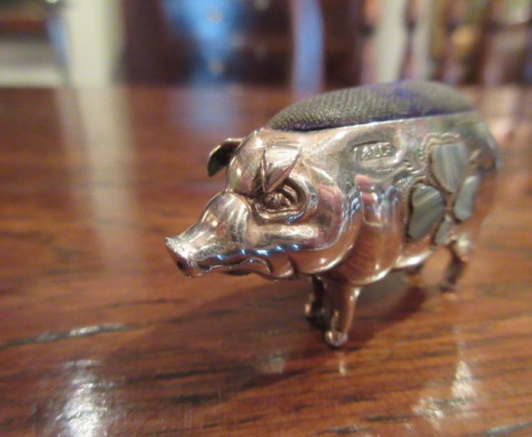 Rare George V Period Silver Irish Themed Pig Pin Cushion - Image 2