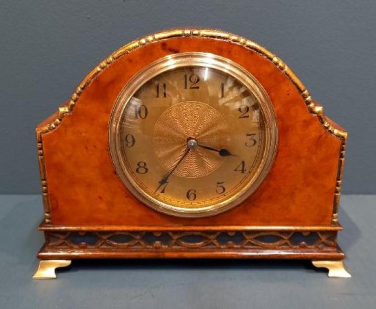 Edwardian Period Burr Walnut & Gilt Mantel Clock - Image 1