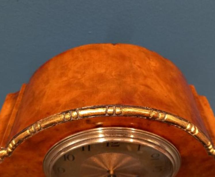 Edwardian Period Burr Walnut & Gilt Mantel Clock - Image 2