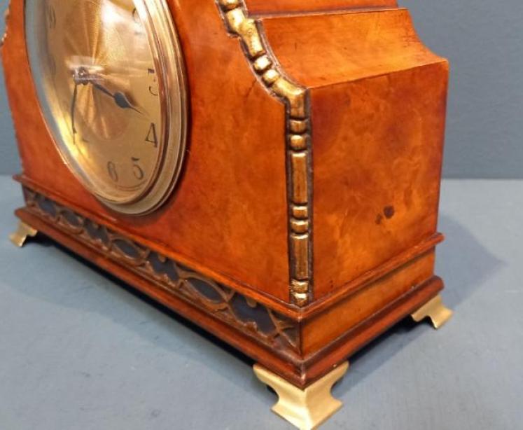 Edwardian Period Burr Walnut & Gilt Mantel Clock - Image 4